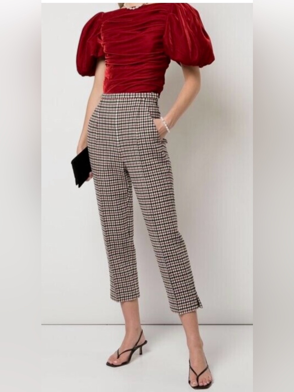 KHAITE Bridget Cropped Gingham Wool Blend Straight Leg Pants